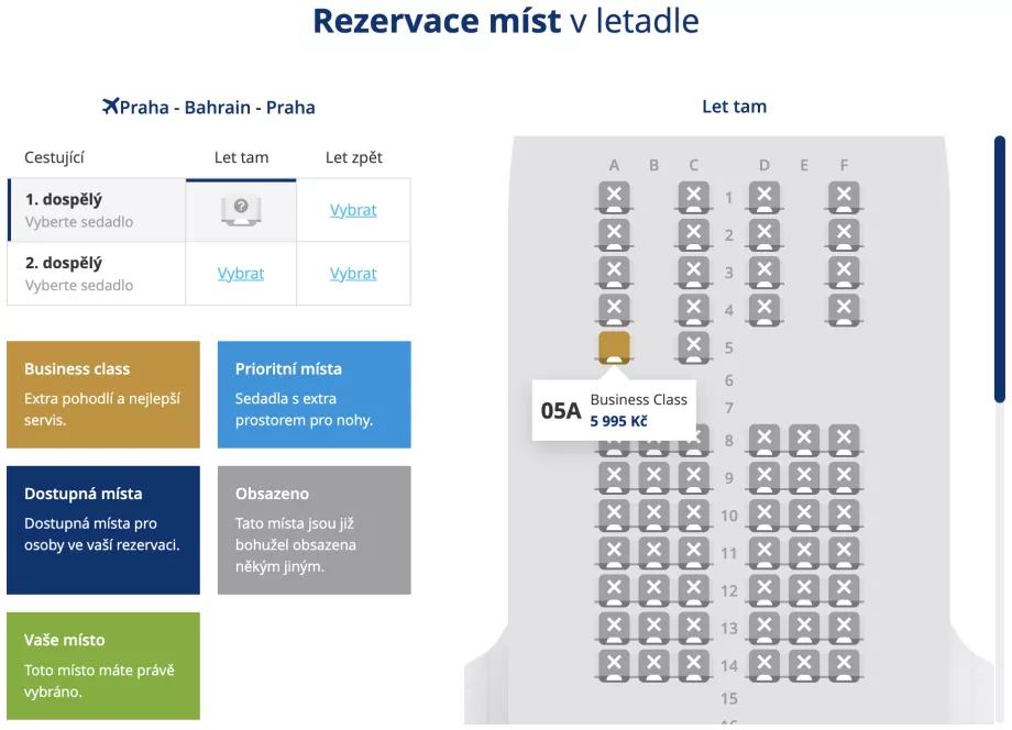 Scelta di posti in classe business sull'aereo