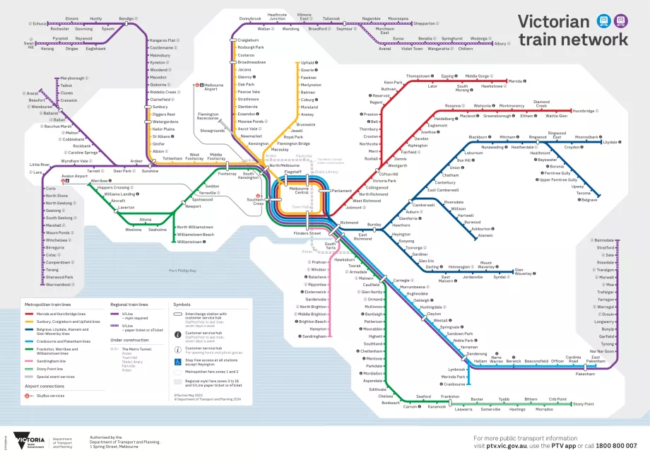 Mappa dei treni a Melbourne
