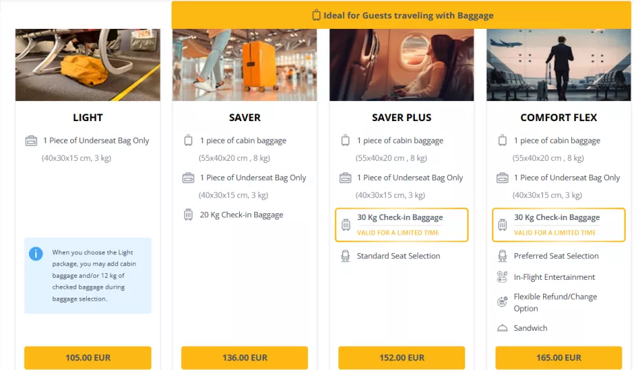 Classi tariffarie Pegasus Airlines