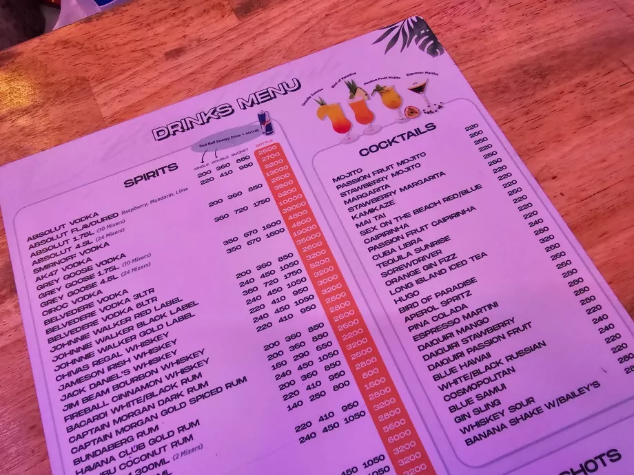 ARK beach club, prezzi delle bevande