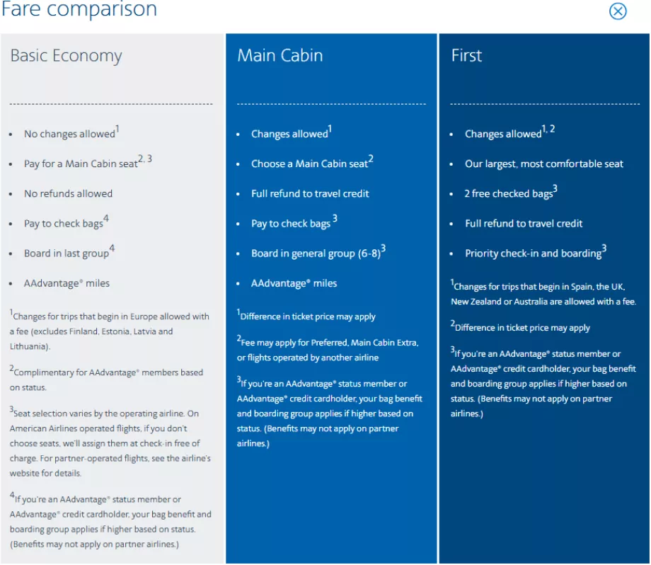 Tariffe nazionali American Airlines