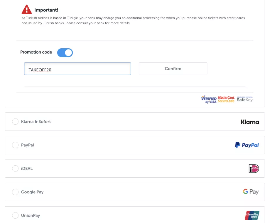 Codice promozionale Turkish Airlines