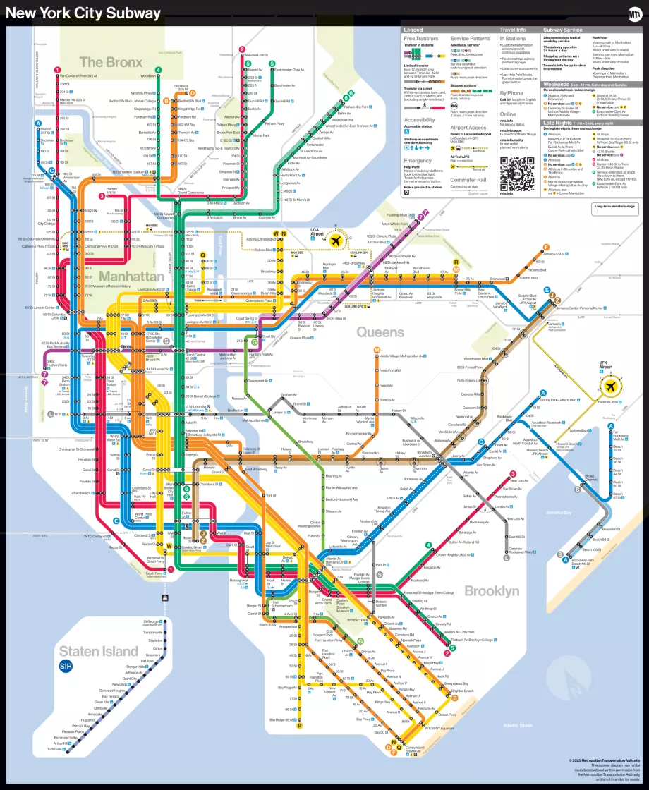 Mappa di tutte le linee della metropolitana di New York City