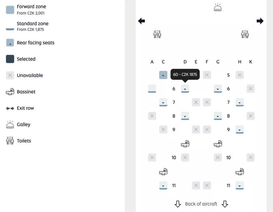 Mappa dei posti e prezzo di selezione dei posti