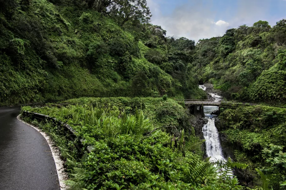 Ponte sulla cascata sulla strada di Hana