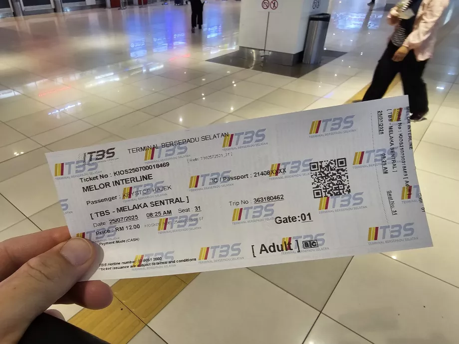 Biglietto d'autobus per Malacca