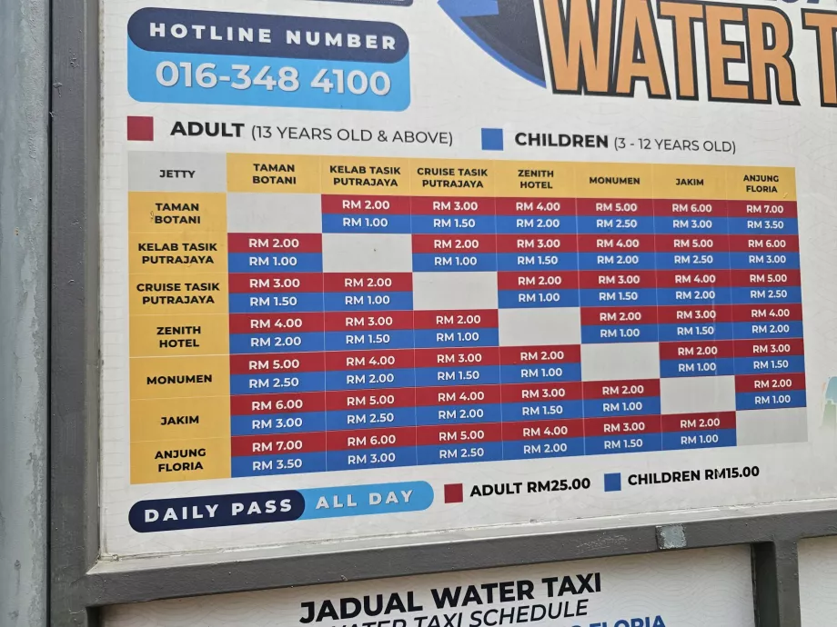 Listino prezzi dei taxi d'acqua