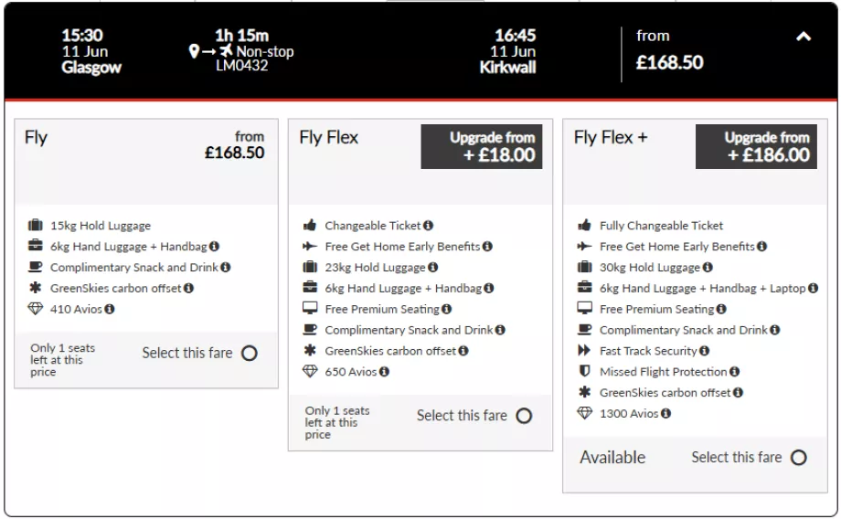 Tariffe Loganair