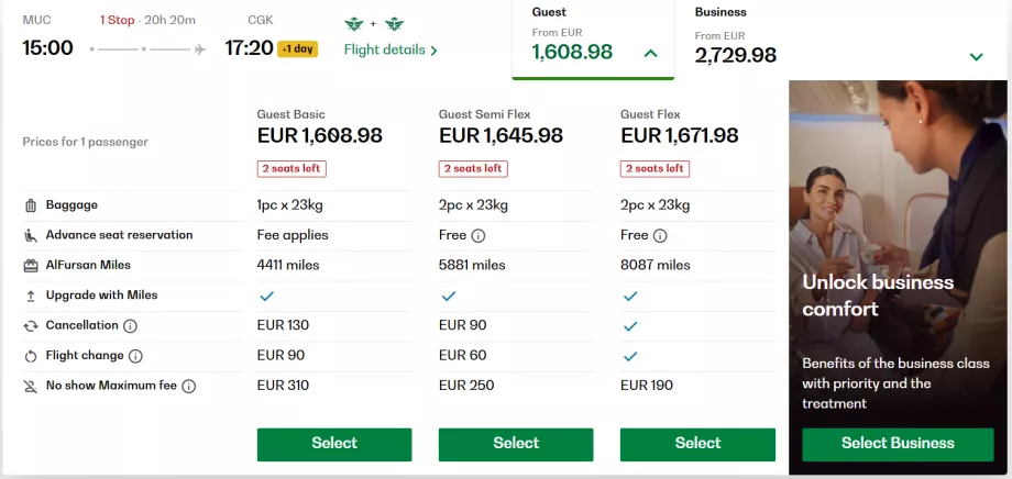 Tariffe in classe economica