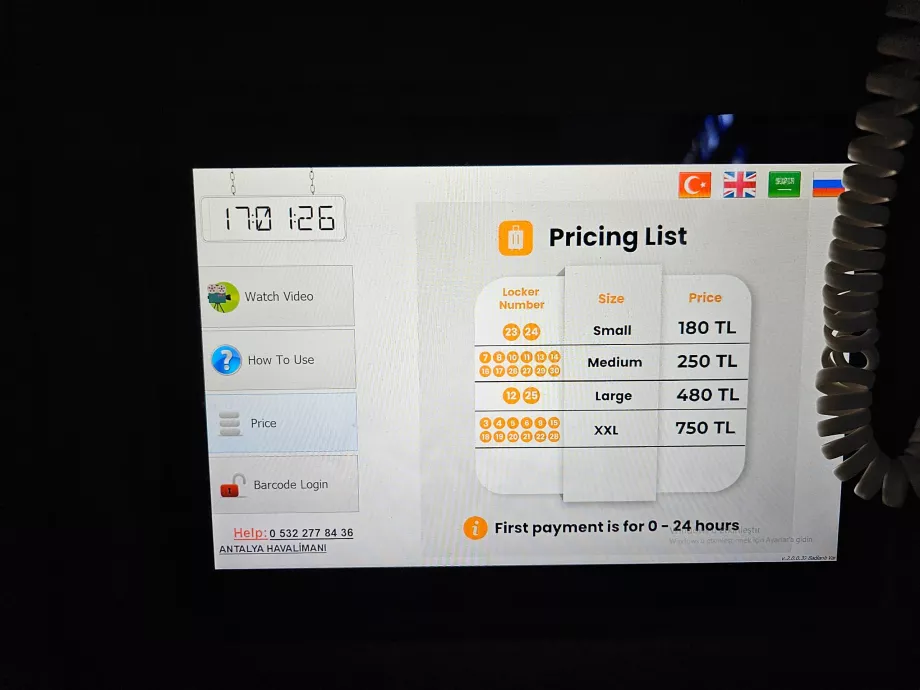 Listino prezzi del deposito bagagli