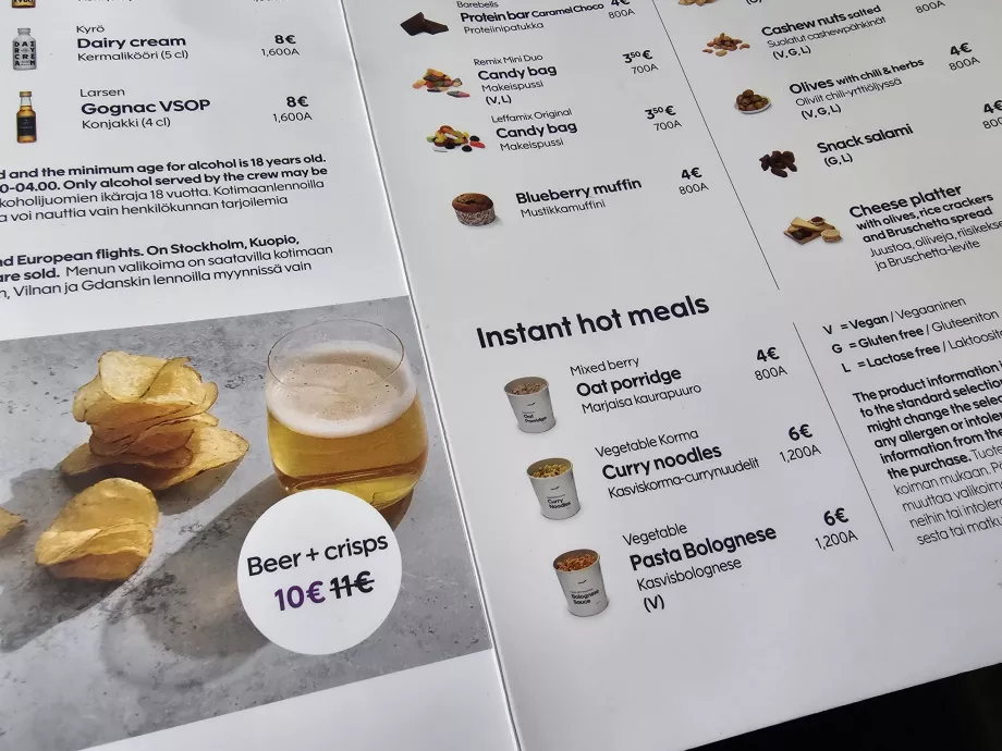 Menu campione, Finnair