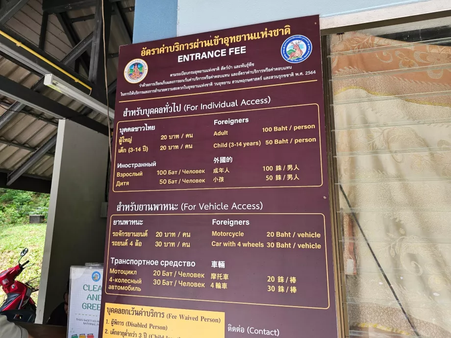 Tariffe d'ingresso e di parcheggio del parco nazionale