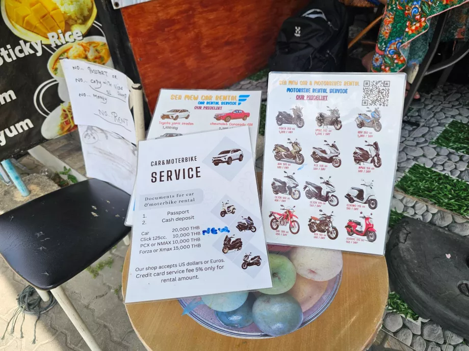 Listino prezzi del noleggio scooter