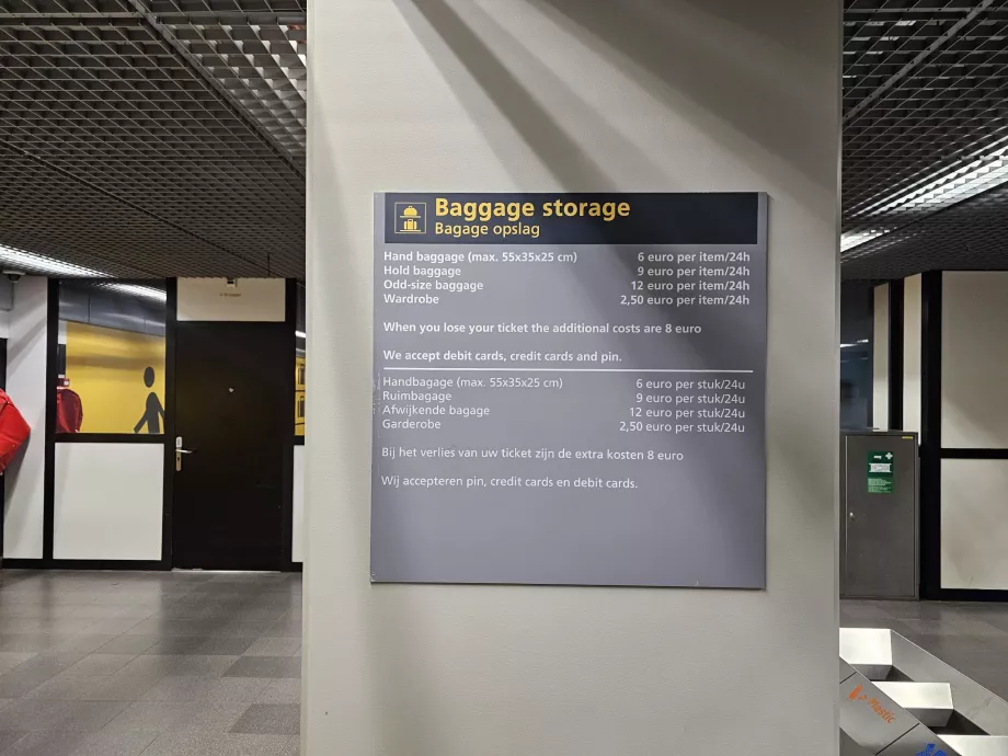 Listino prezzi del deposito bagagli