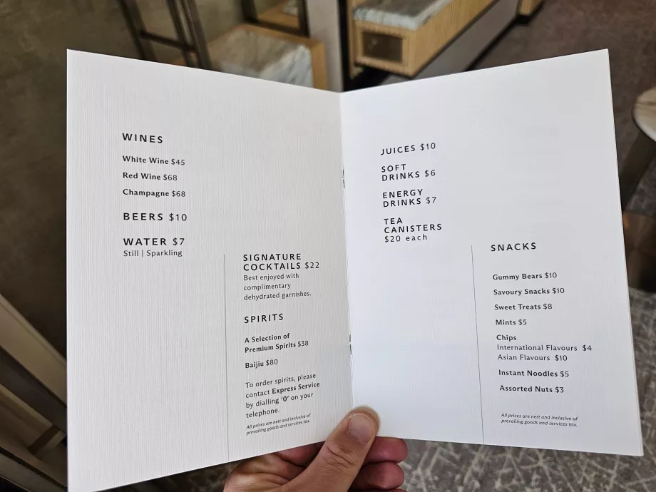 Listino prezzi per il minibar