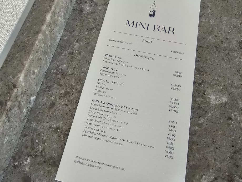 Prezzi del minibar