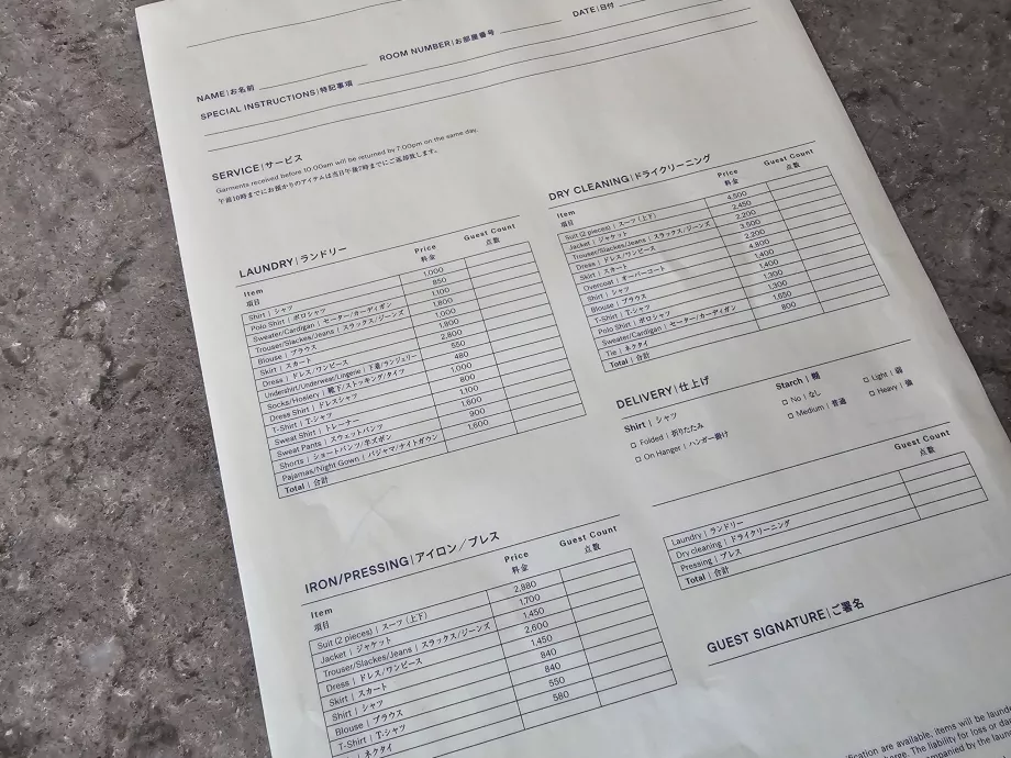 Prezzi per il servizio di lavanderia