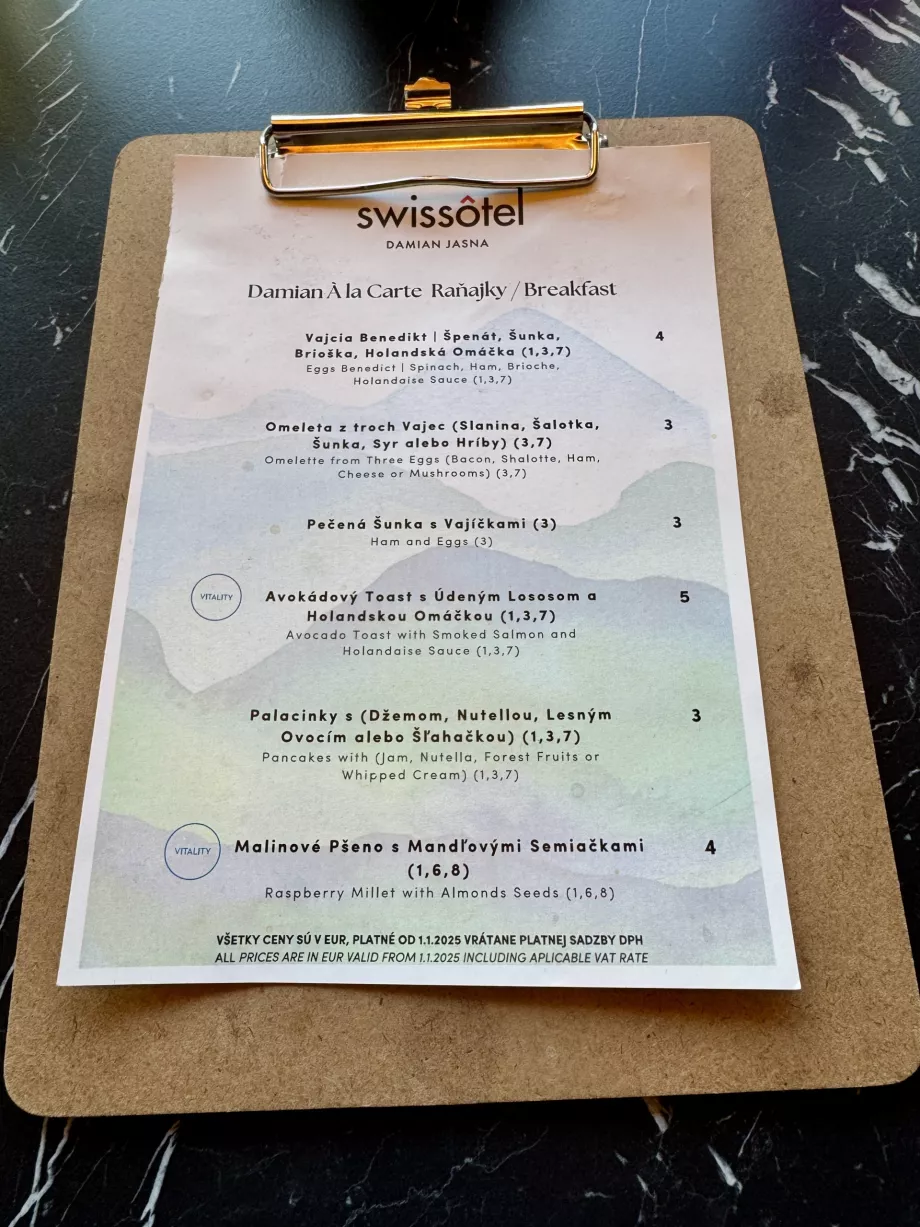 Menu colazione à la carte