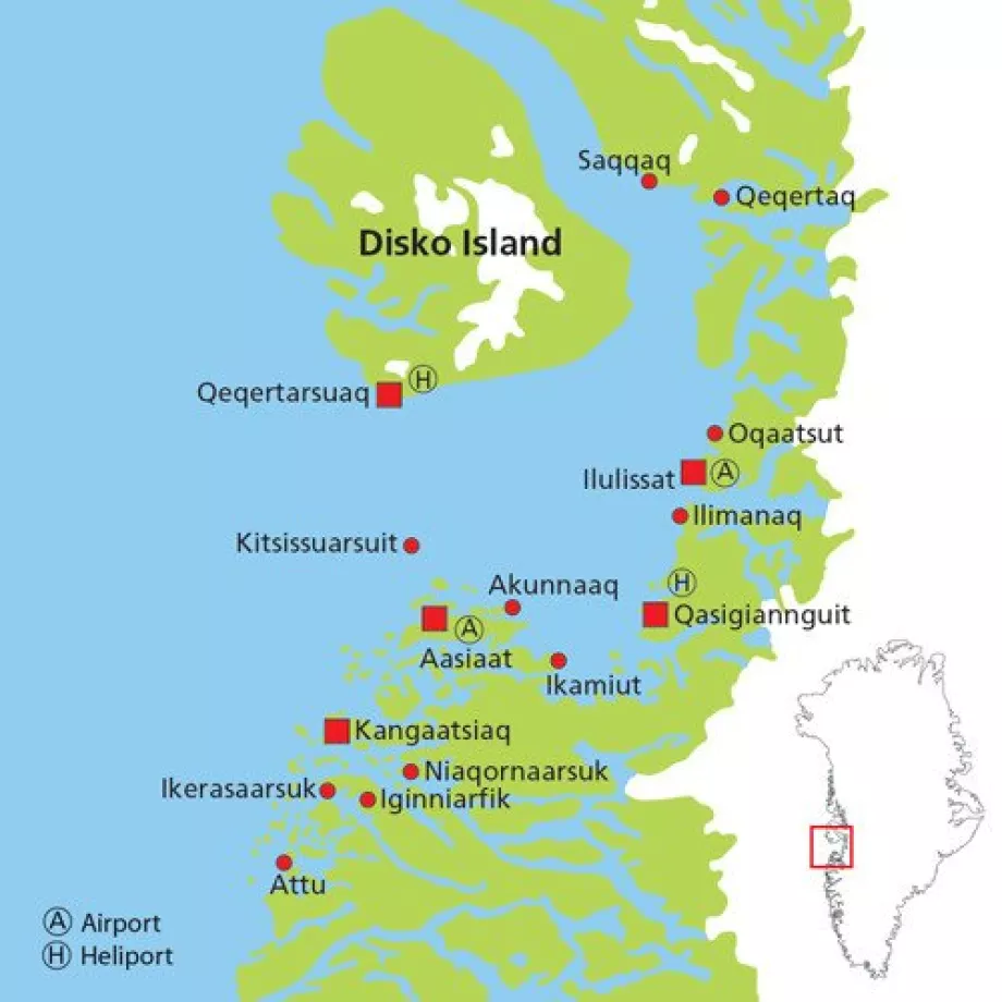 Mappa delle città in Disko Bay