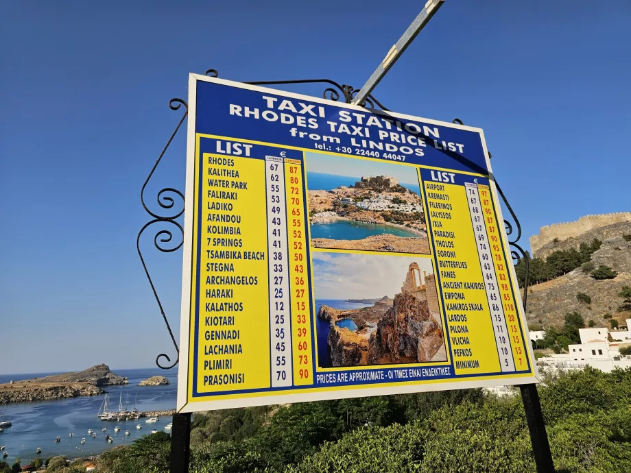 Tariffe dei taxi da Lindos