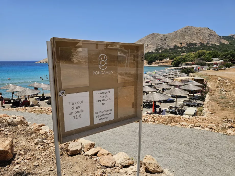 Prezzi dei lettini, Spiaggia di Pondamos