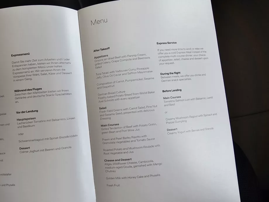 Menu sul volo giornaliero