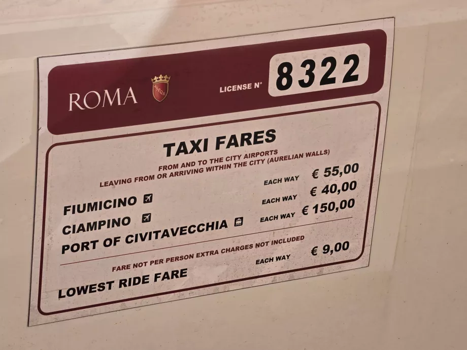 Prezzi ufficiali dei taxi a Roma