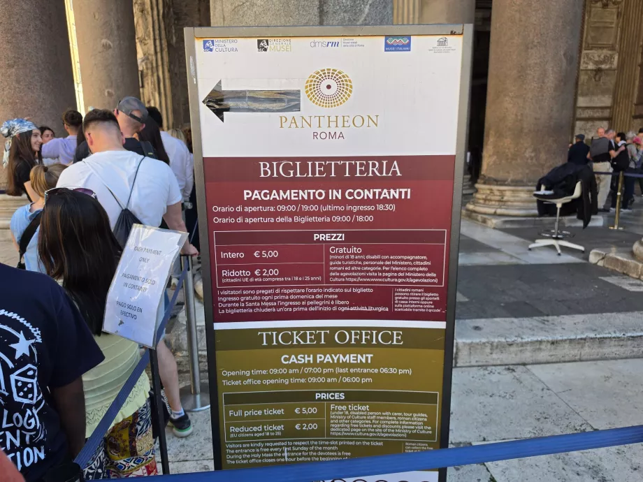 Pantheon, prezzi dei biglietti