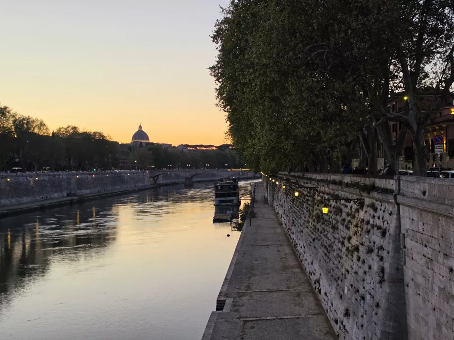 L'argine del Tevere di sera