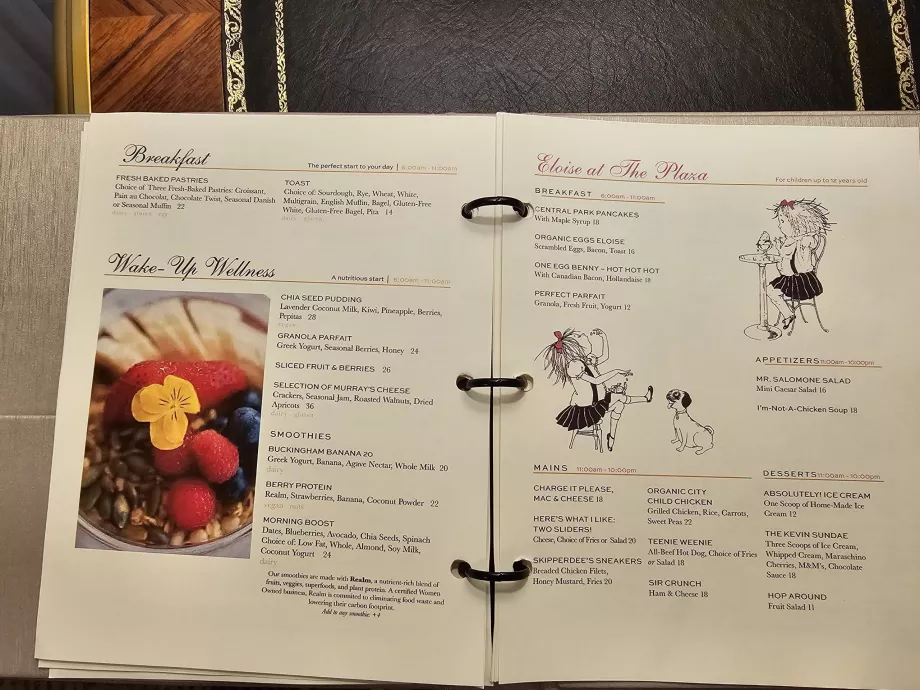 Menu, servizio in camera