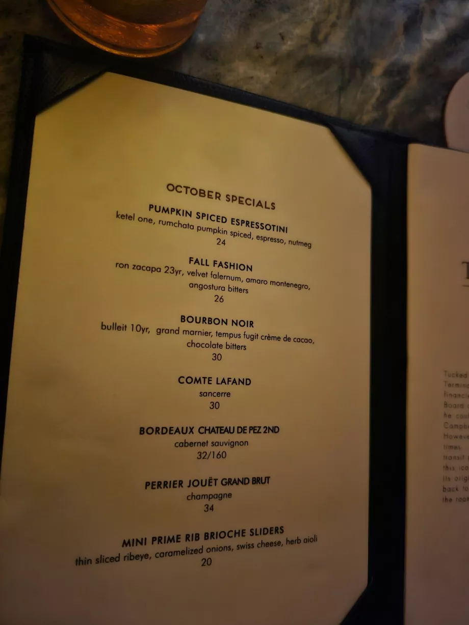 Campbell Bar, menu cocktail