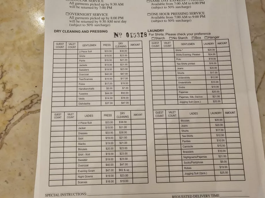 Prezzi per il servizio di lavanderia