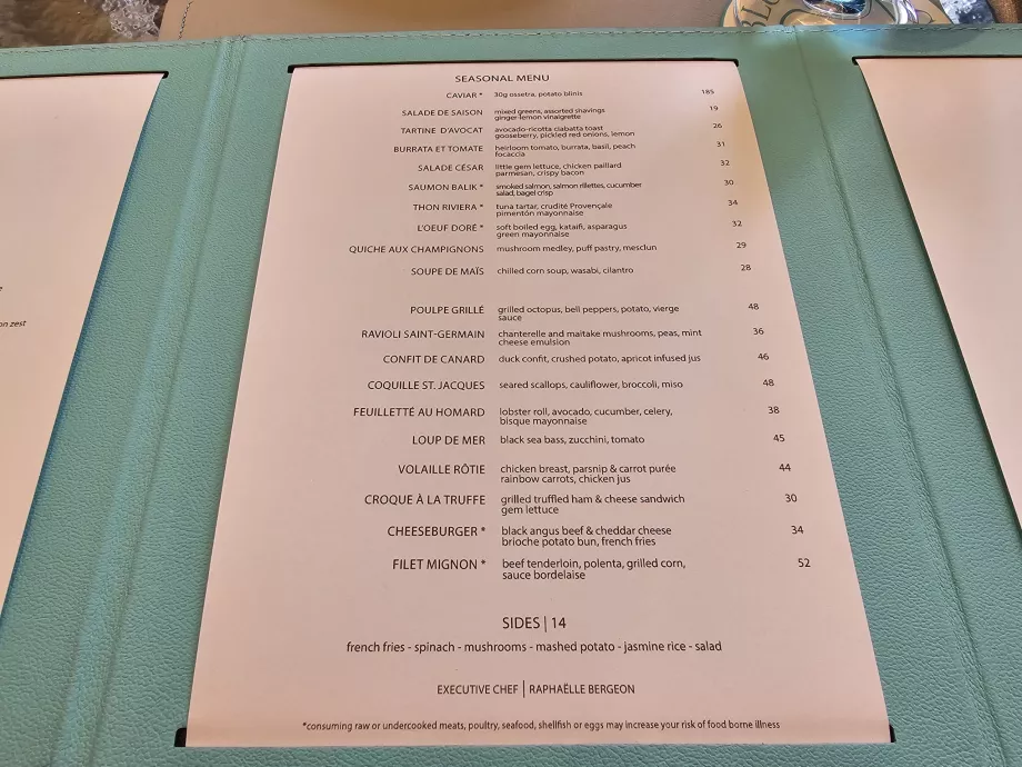 Blue Box, menu stagionale