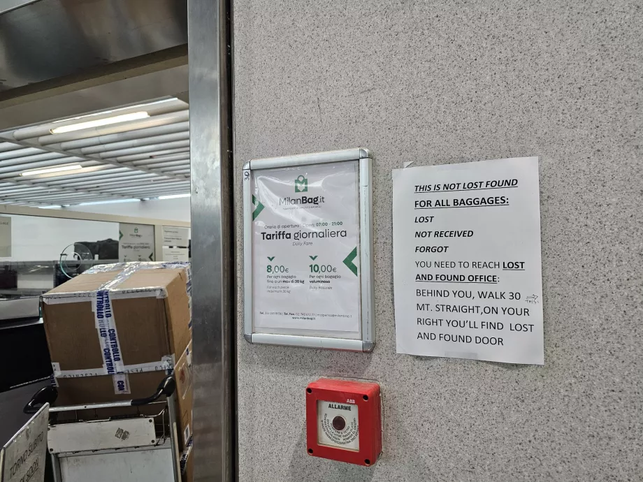 Deposito bagagli, Terminal 1