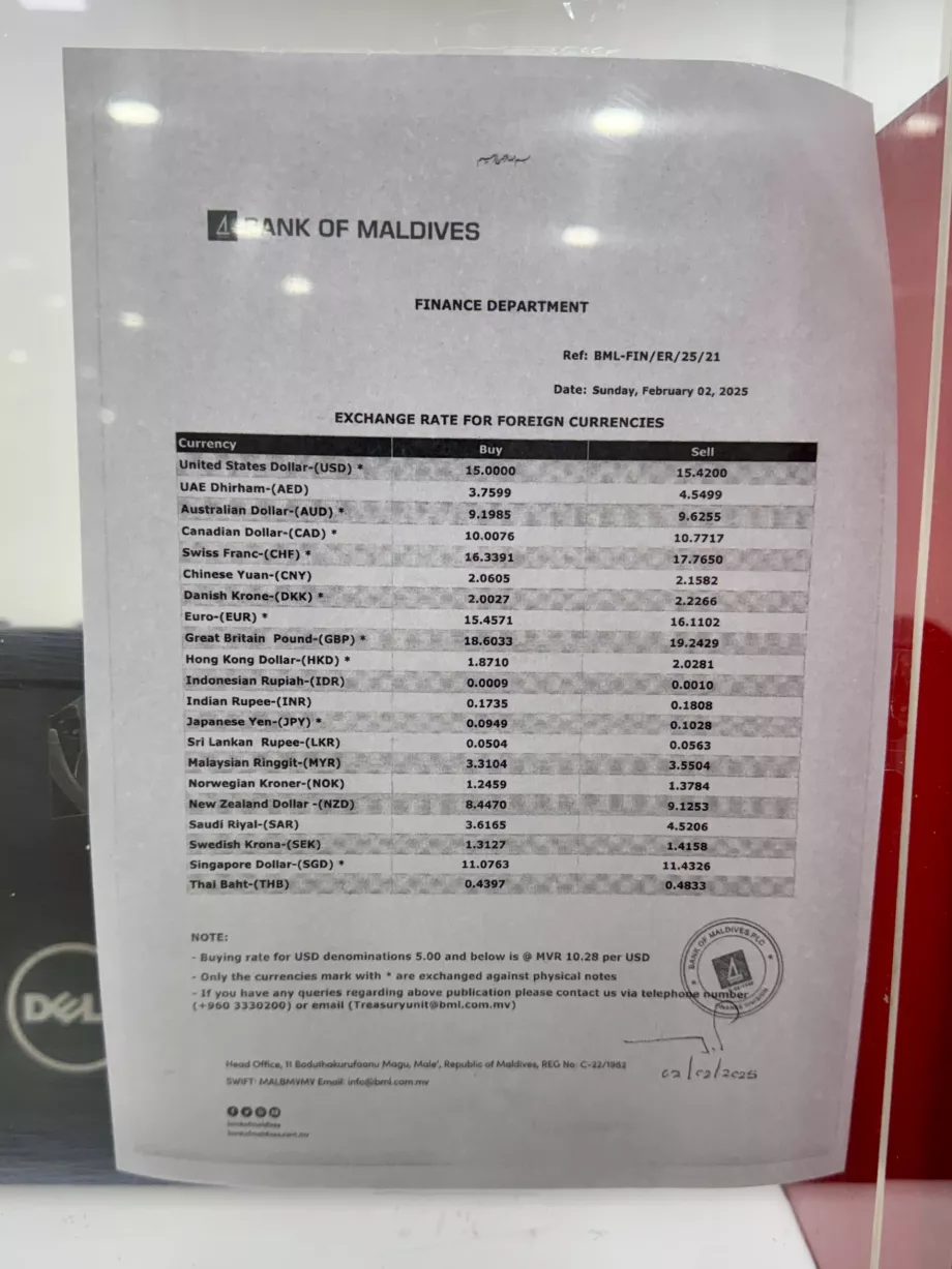 Biglietto di cambio Banca delle Maldive Malé MLE