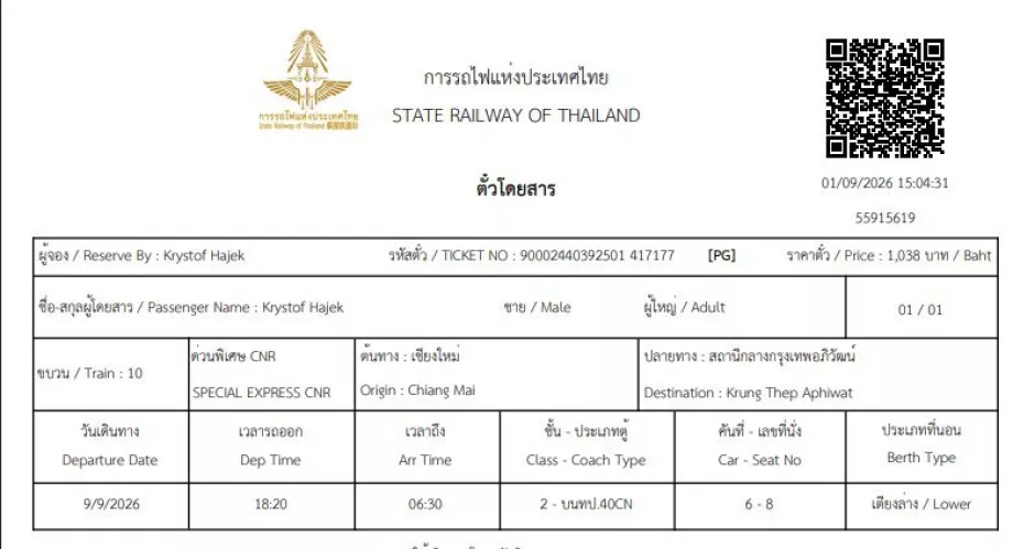 Biglietto del treno in Thailandia