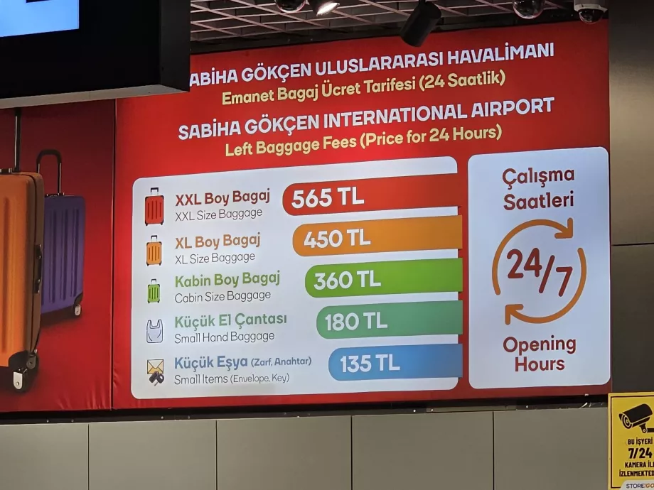 Listino prezzi del deposito bagagli, anno 2025