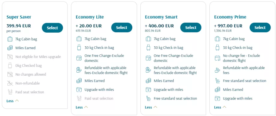 Tariffa Oman Air